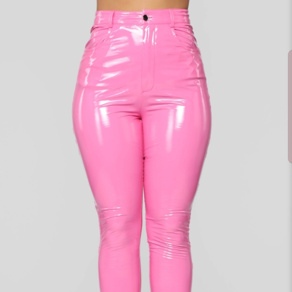 Fashion Nova High-Waisted Pink Vinyl Pants - Picture 2 of 11